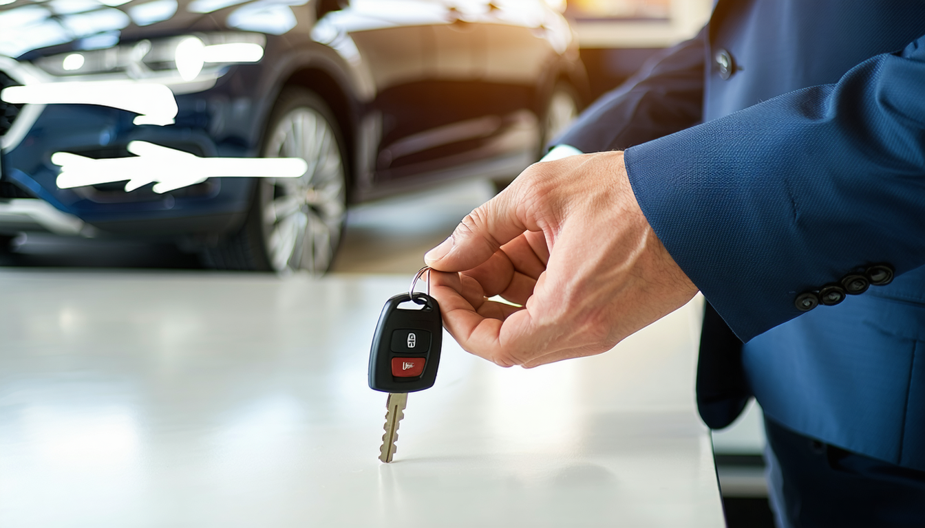Handing over a set of car keys at the end of a finance deal