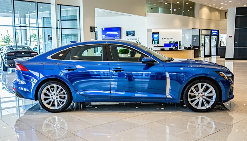 New car in dealership showroom